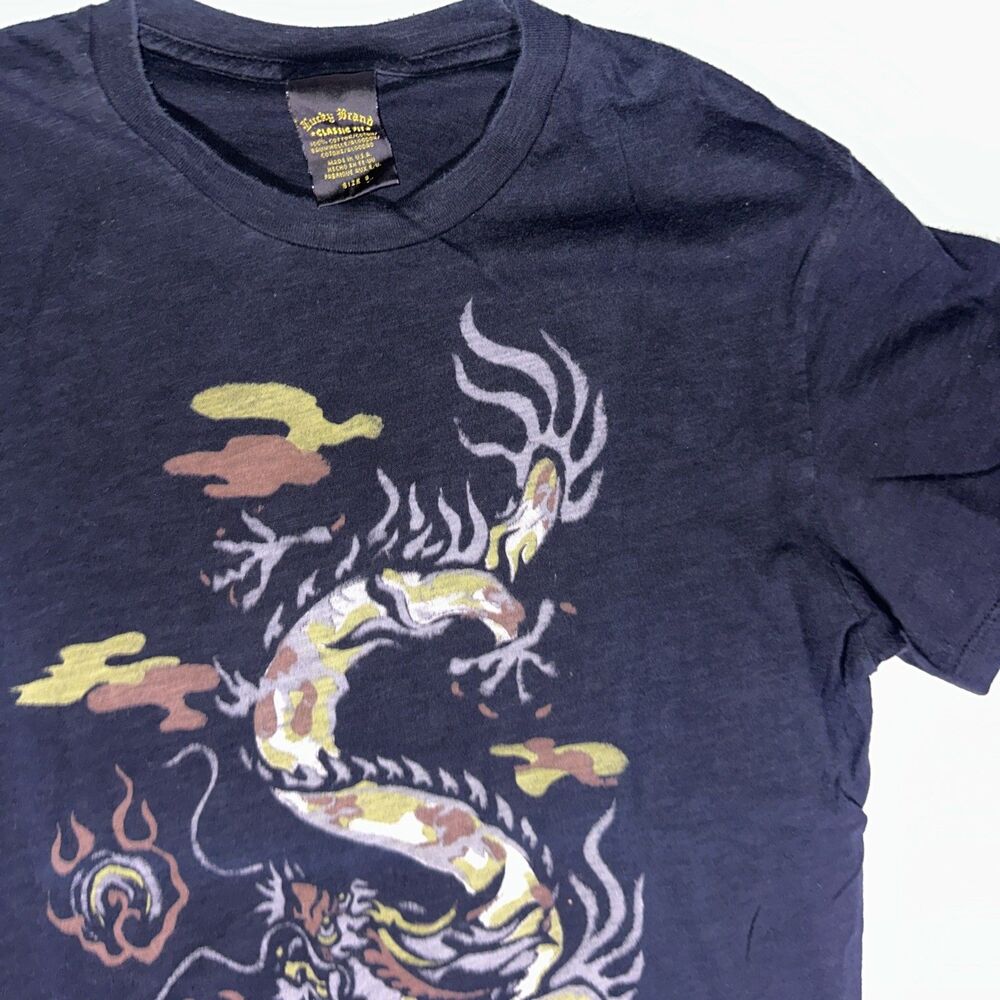 VTG 90's Lucky Brand Dragon Fire T-Shirt Mens Small Y2K black cotton